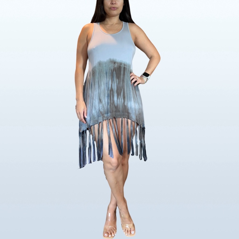 NWOT POL Tie-Dye Dress with Fringe in Size Small